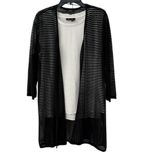 ALFANI Sheer Stripe Open Front Long Cardigan Black XL